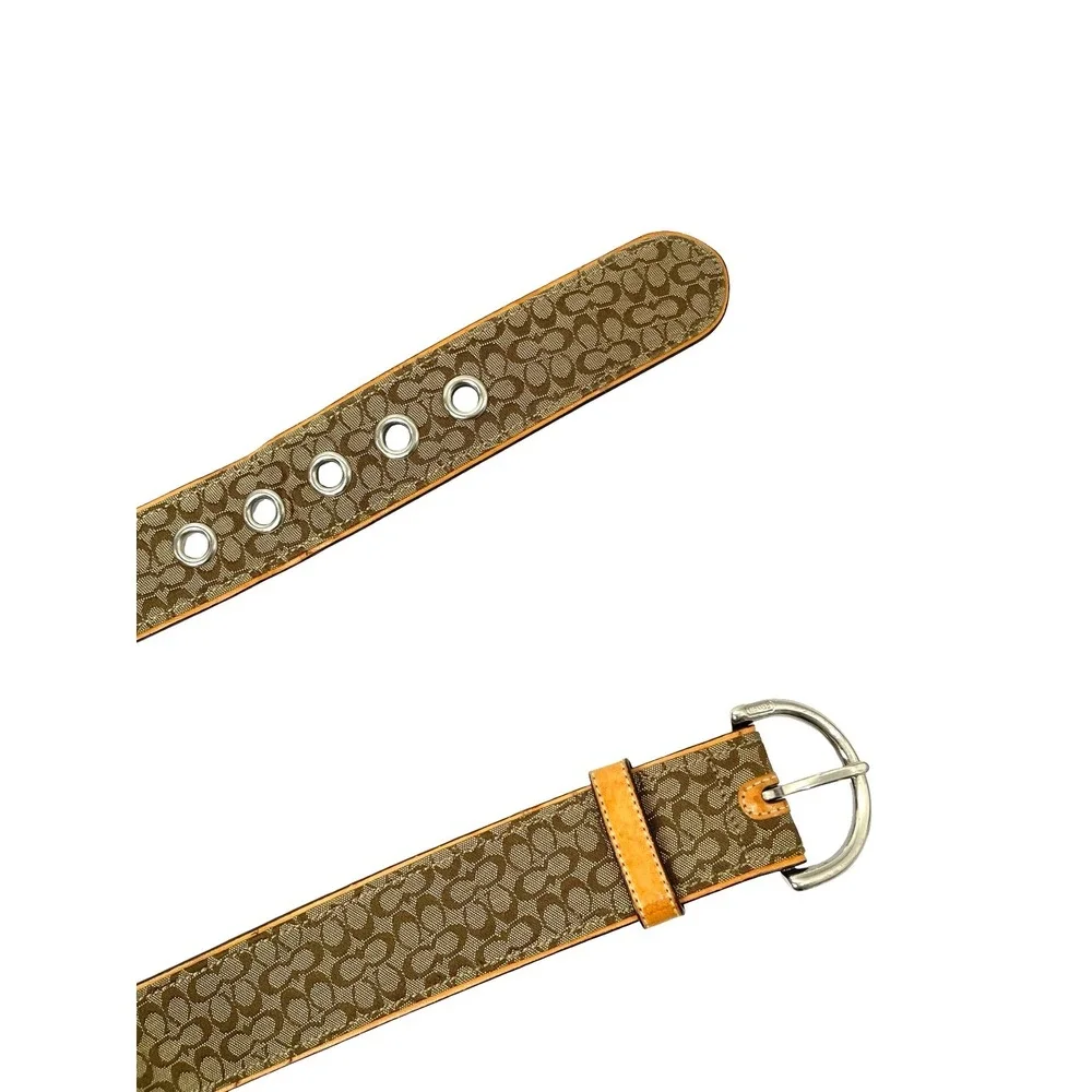 Coach monogram canvas leather belt Size S tan brown designer